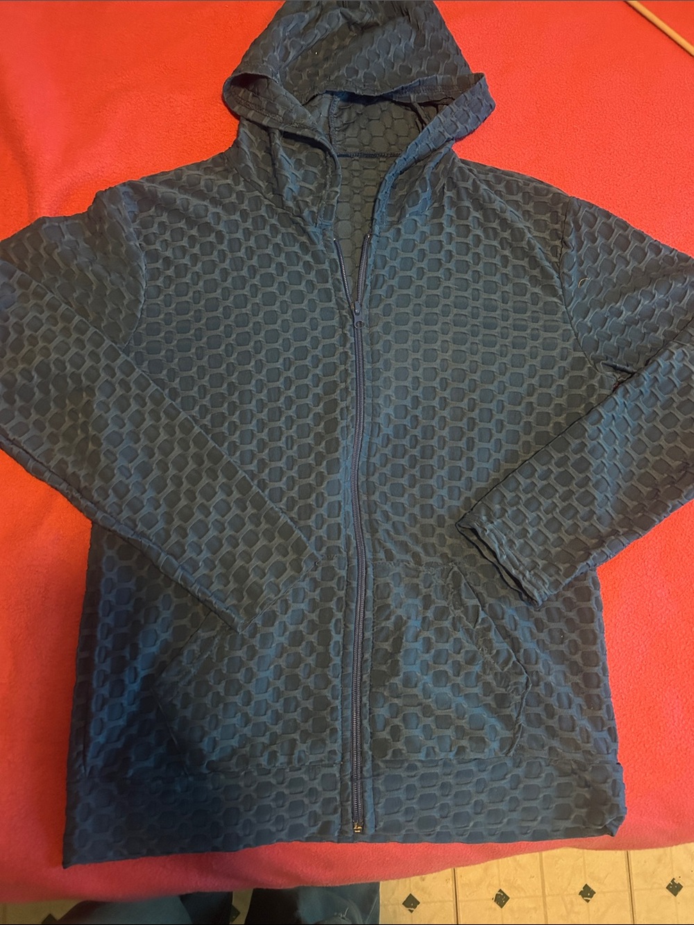 Women's Hooded Zip-Up Textured Track Jacket - Dark Blue